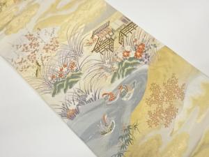 鳥・草花・時代建物模様織出し袋帯